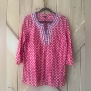 Talbots Pink Patterned Tunic with Embroidered Split Neck